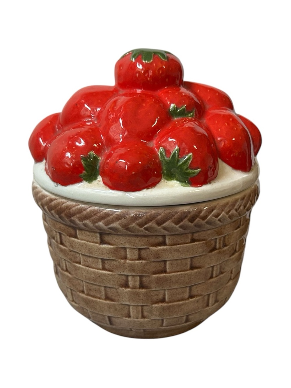 Strawberry Basket Ceramic Trinket Jar